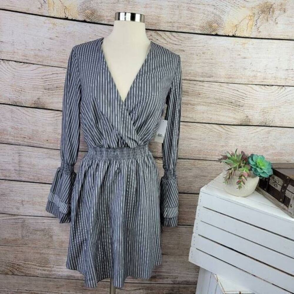NWT Nordstrom BP Striped Surplice Layered Long Sleeve Dress‎ Size Small
